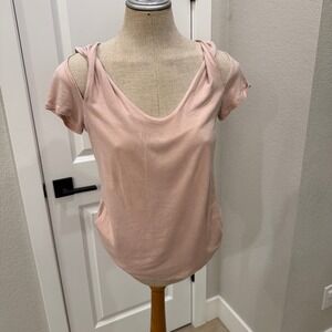 BCBGMAXAZRIA Bare Pink Lyocell Cold Shoulder V Neck Short Sleeve Top XS